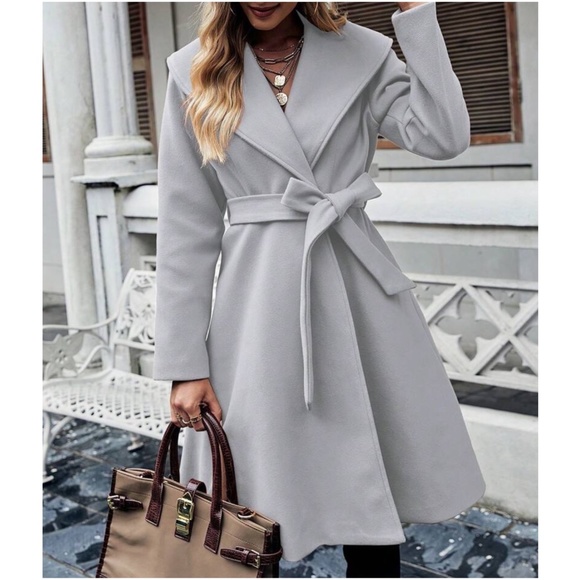 Classic Wide Collar Belted Double Breasted Jacket Coat - Picture 2 of 8